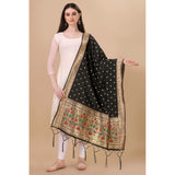 Black silk Zari weaving Duppatta for traditional wear, length 223 meters, zalhar pattern detail