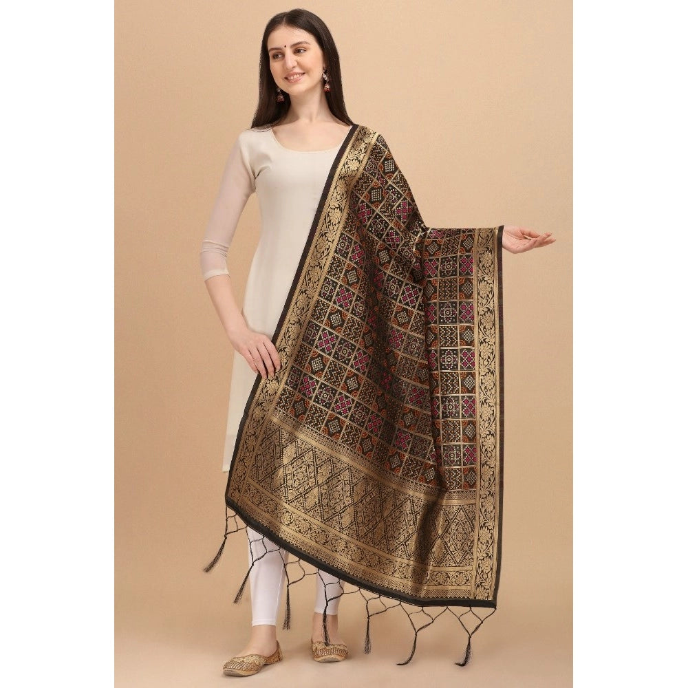 Black silk Zalhar Work Duppatta for traditional wear, length 223 meters