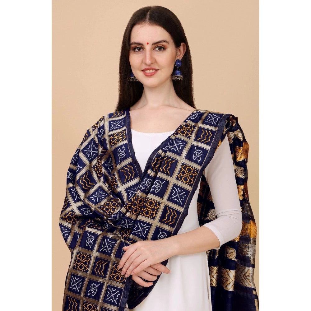 Navy Blue Silk Zalhar Work Duppatta for traditional wear, length 223 meters (2-2.3 mts wide)