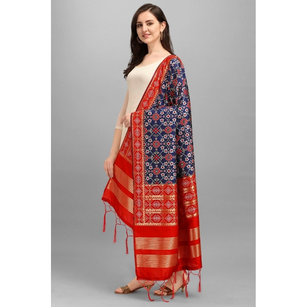 Navy Blue Silk Zalhar Work Duppatta for traditional wear, length 2-2.3 mtrs
