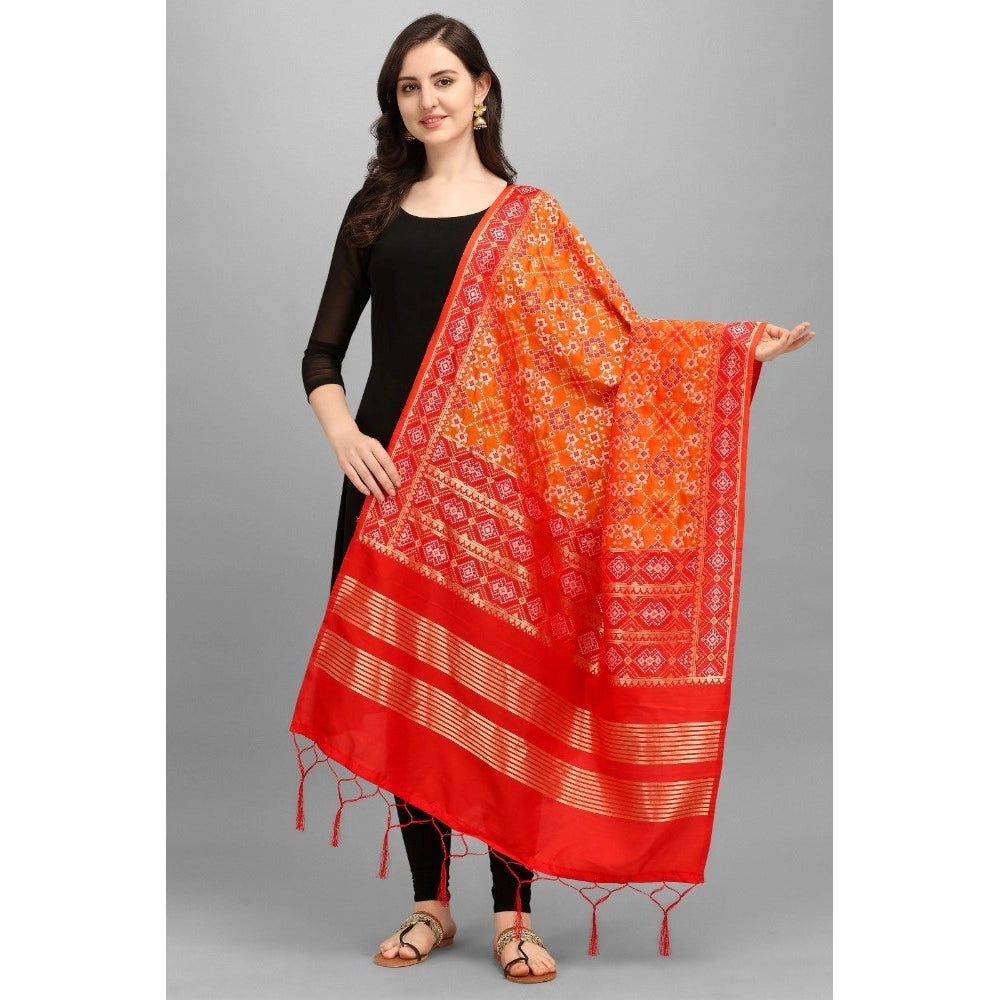 Orange silk Zalhar Work Duppatta (223 meters) for traditional wear, high-quality silk fabric on display