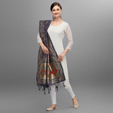 Navy Blue Silk Zari weaving Duppatta for traditional wear (Length: 2-2.3 Mtrs)