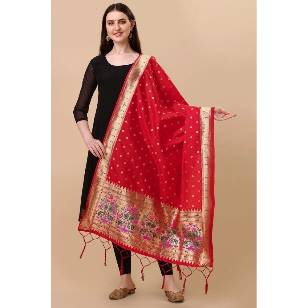 Red silk Zari weaving Duppatta, 223 meters long for traditional wear