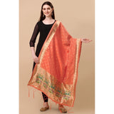 Orange silk Duppatta with Zalhar work, traditional women's wear, 223 meters length, 36-inch width