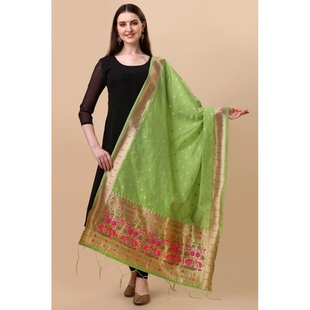 Light Green Silk Zalhar Work Duppatta, traditional wear for women, length 223 meters