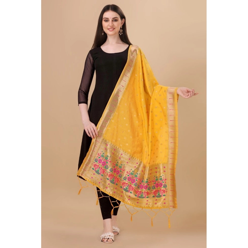 Yellow Silk Zari weaving Duppatta for traditional wear, length 223 meters