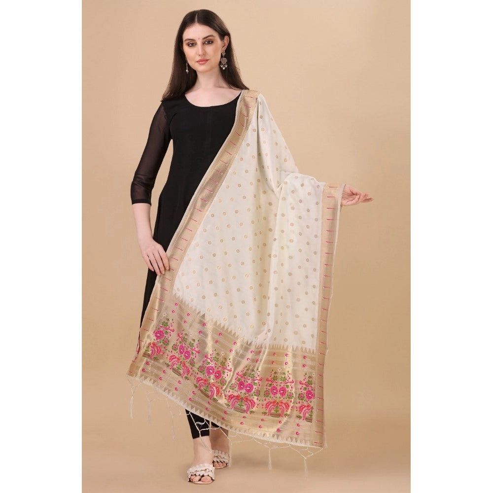White silk Duppatta with Zalhar Work, 223 meters length for traditional wear