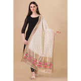 White silk Duppatta with Zalhar Work, 223 meters length for traditional wear