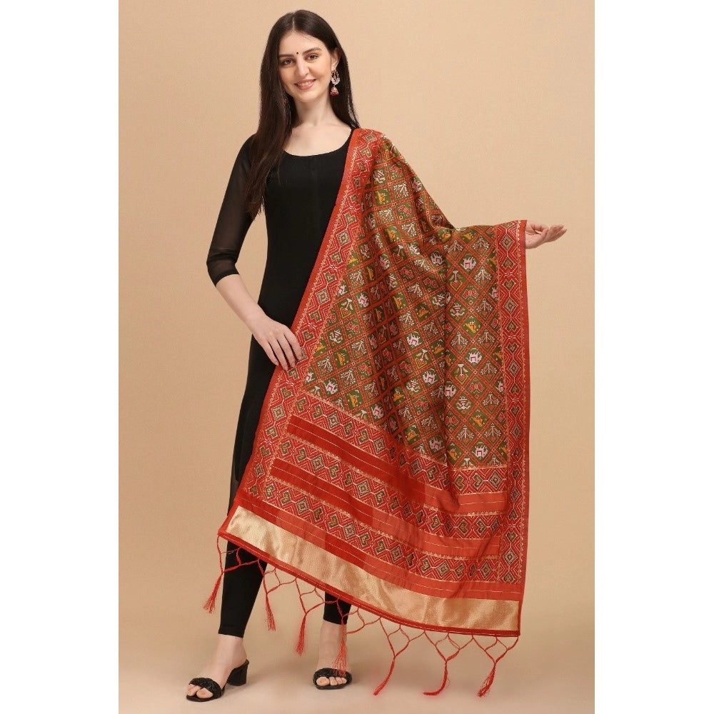 Brown silk Duppatta with Zalhar Work, 223 meters length for traditional wear