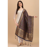Navy Blue Silk Zalhar Work Duppatta for Traditional Wear, length 223 meters (may slightly differ from image)