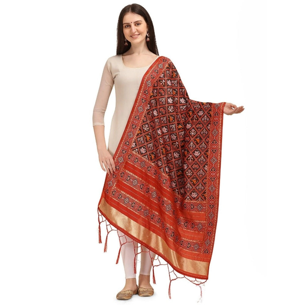 Maroon Silk Zalhar Work Duppatta, 223 meters long for traditional wear