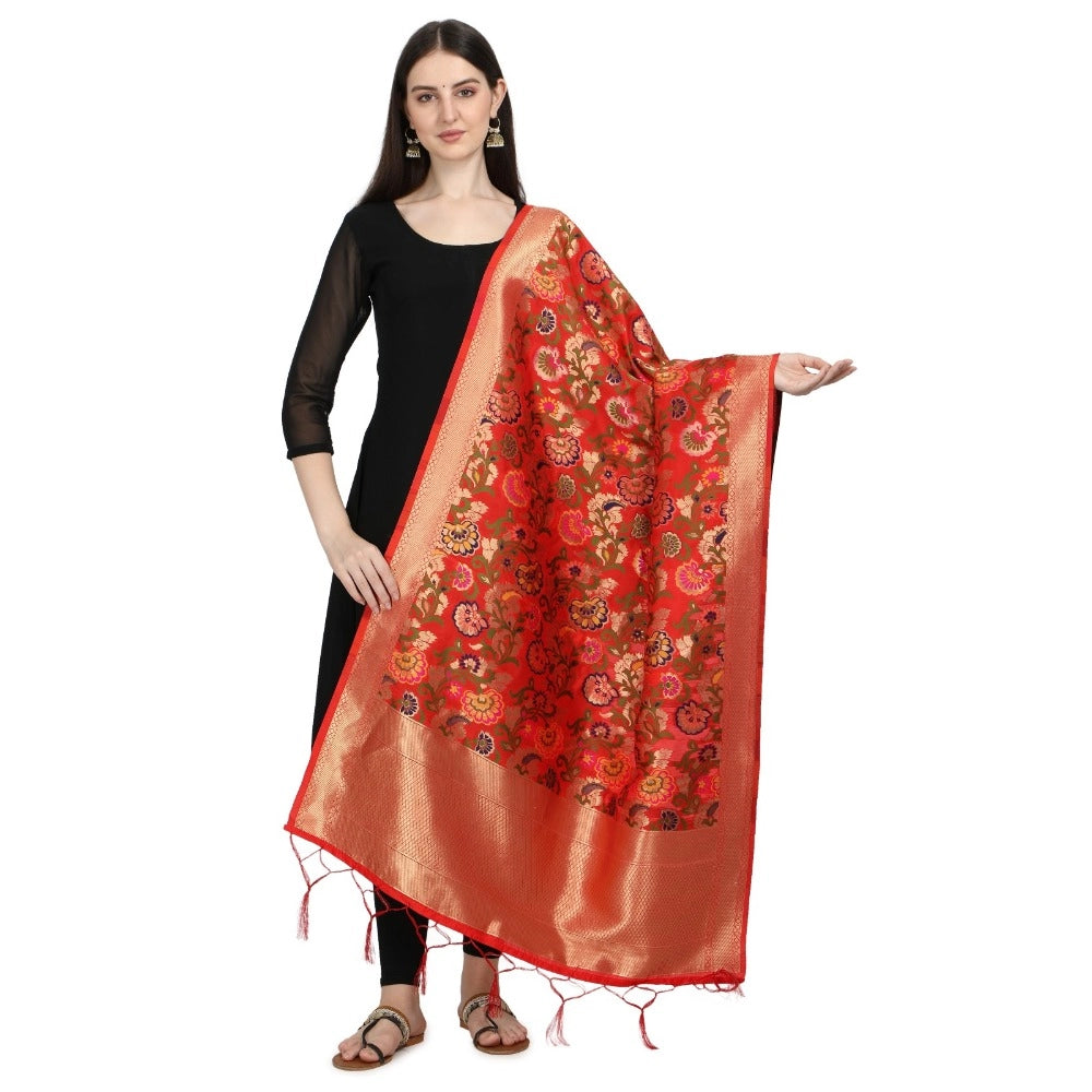 Red silk Pure Zari weaving Duppatta for traditional wear (Zalhar Work), 2-2.3 mtrs x 36 inches