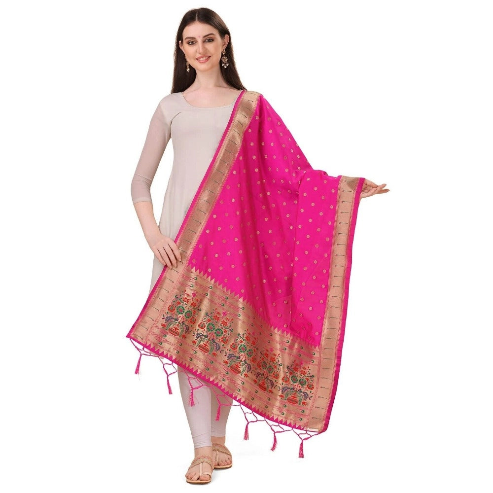 Pink silk Zari weaving Duppatta (223 meters), traditional wear with Zalhar work pattern