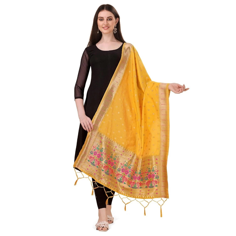Yellow silk Zari weaving Duppata, traditional wear for women's festive attire, length 223 mts