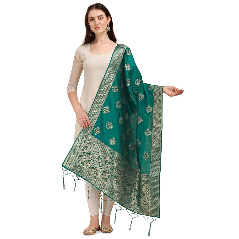 Green Silk Zari weaving Duppatta, 223 meters length for traditional wear