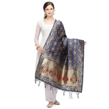 Navy Blue Silk Zalhar Work Duppatta for Traditional Wear, length 2-2.3mts