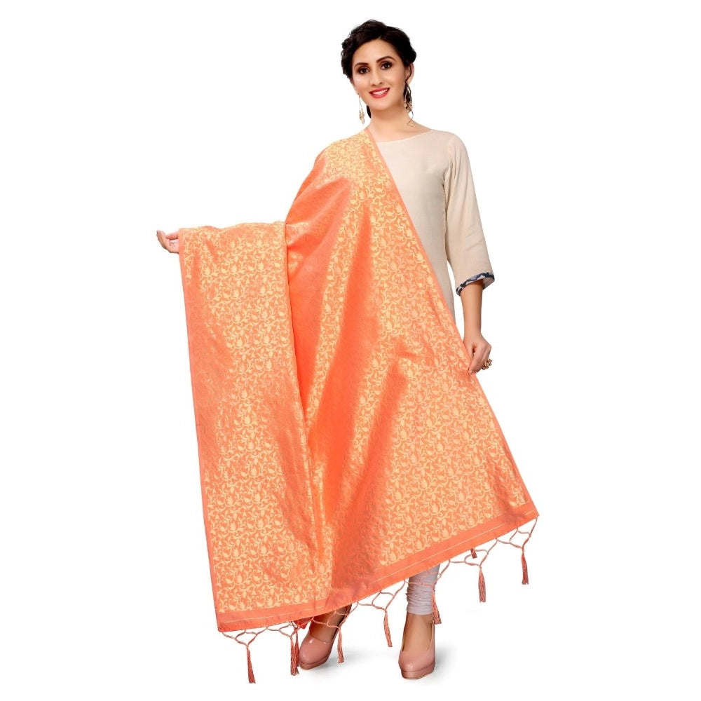 Orange silk Zalhar Work Duppatta (223m), ideal for traditional wear