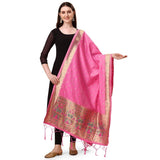 Light Pink Silk Zari weaving Duppatta for traditional wear, 223 meters long, intricate Zalhar pattern