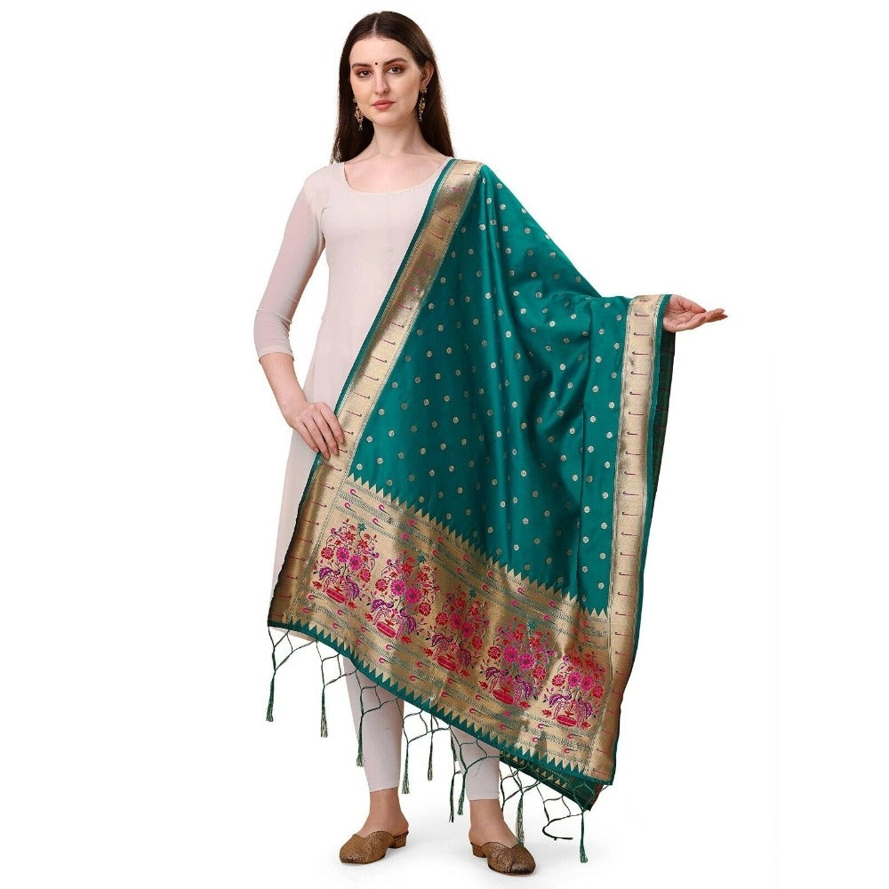 Rama color silk Zalhar Work Duppatta, 223 meters for traditional wear