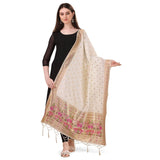 White silk Duppatta with Zalhar work, 223 meters length for traditional wear
