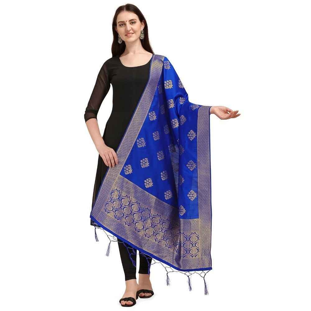 Royal Blue Silk Zalhar Work Duppatta, 223 meters for traditional wear, intricate pattern on display