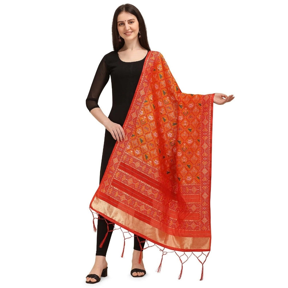Orange silk Duppatta with Zalhar Work, ideal for traditional wear, 223 meters length