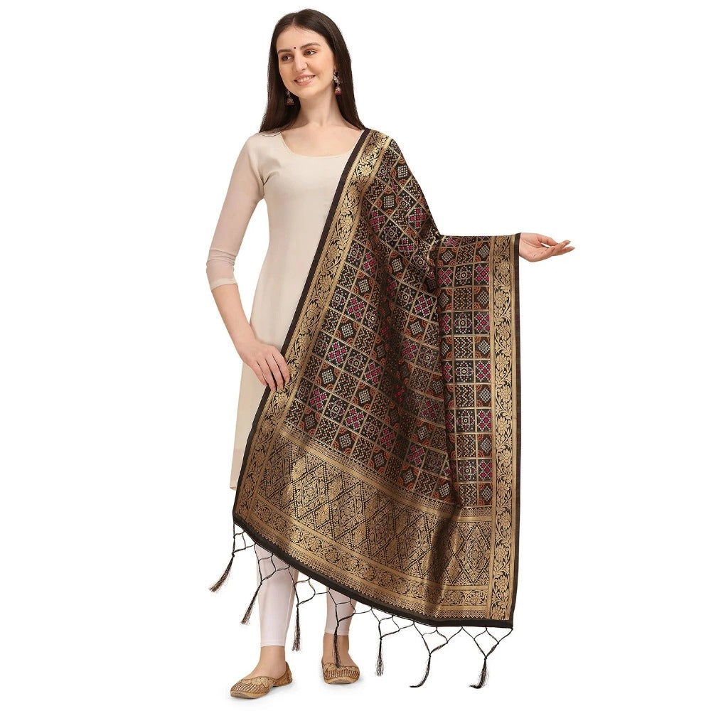 Black silk Zalhar Work Duppatta, traditional wear for women, length 223 meters, 36-inch width