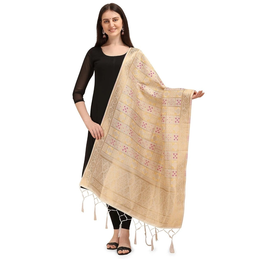 Off white silk Zalhar Work Duppatta for traditional wear, 223 meters length