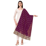 Purple silk Zari weaving Duppatta, 223 meters for traditional wear, screen resolution may affect color appearance