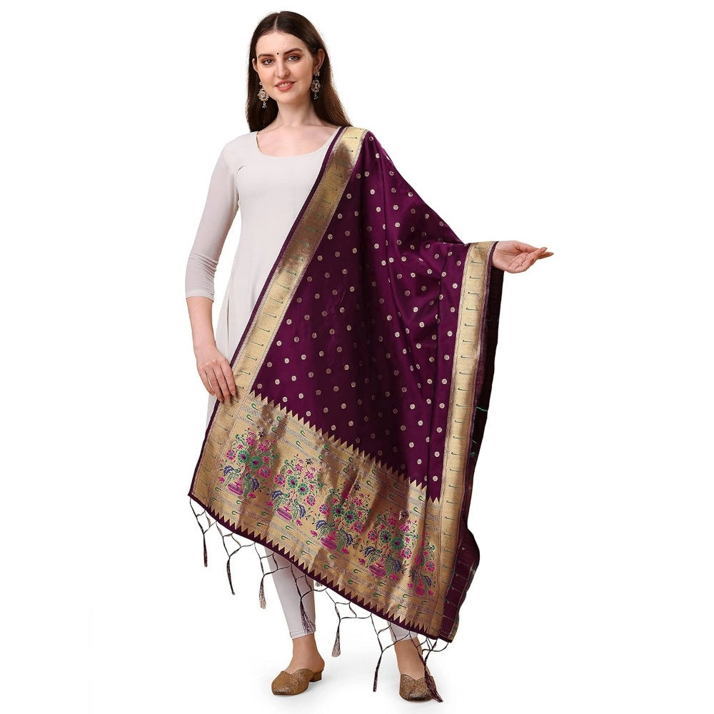 Purple silk Zari weaving Duppatta (223mtrs), traditional wear with Zalhar pattern, ideal for women's ethnic fashion