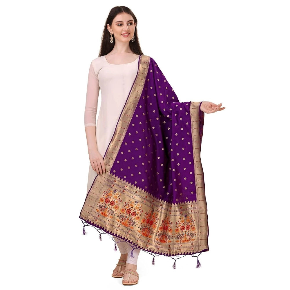 Purple Silk Zari Zalhar Work Duppatta (Length: 2-2.3 Mtrs), traditional women's wear accessory