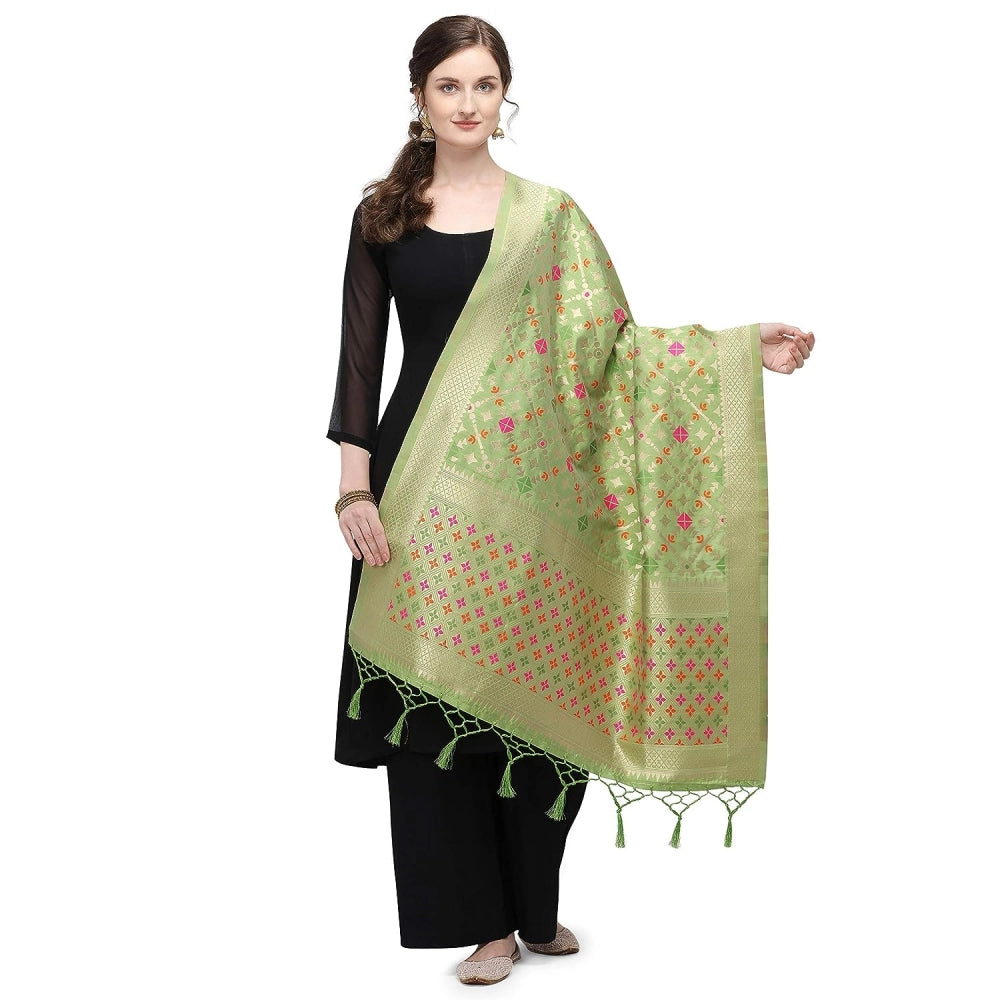 Light green silk Zari weaving Duppatta, traditional wear for women, 223 meters length