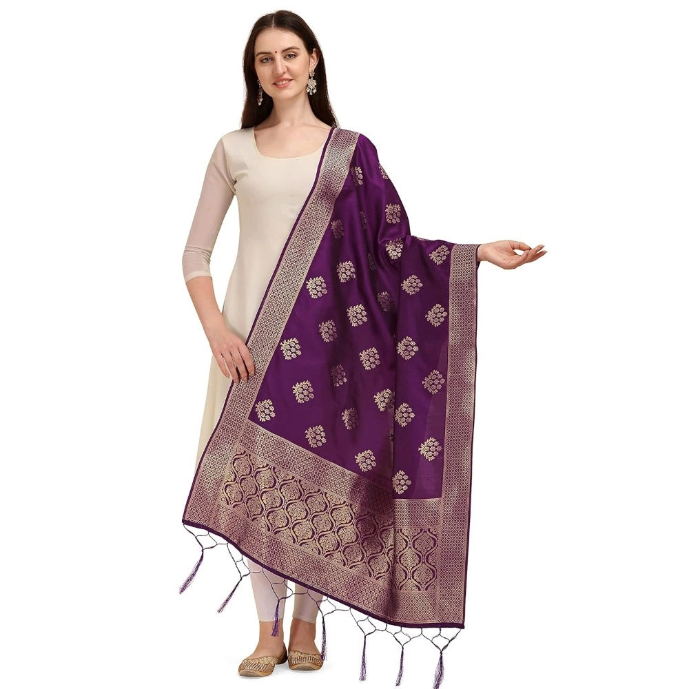 Purple silk Zari weaving Duppatta for traditional wear (2-2.3 mtrs), intricate Zalhar work on rich fabric