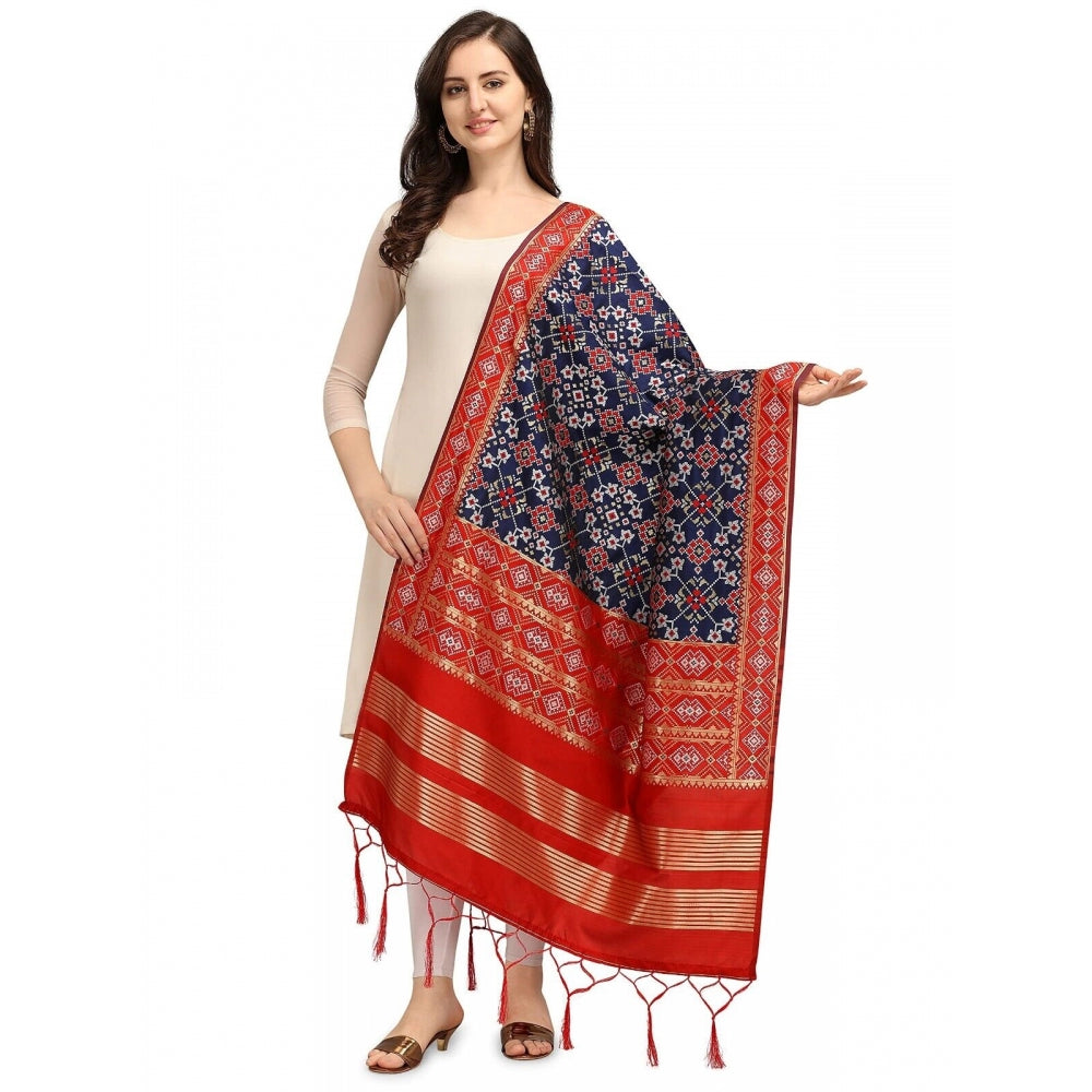 Navy Blue Silk Zalhar Work Duppatta for traditional wear (2-2.3m)