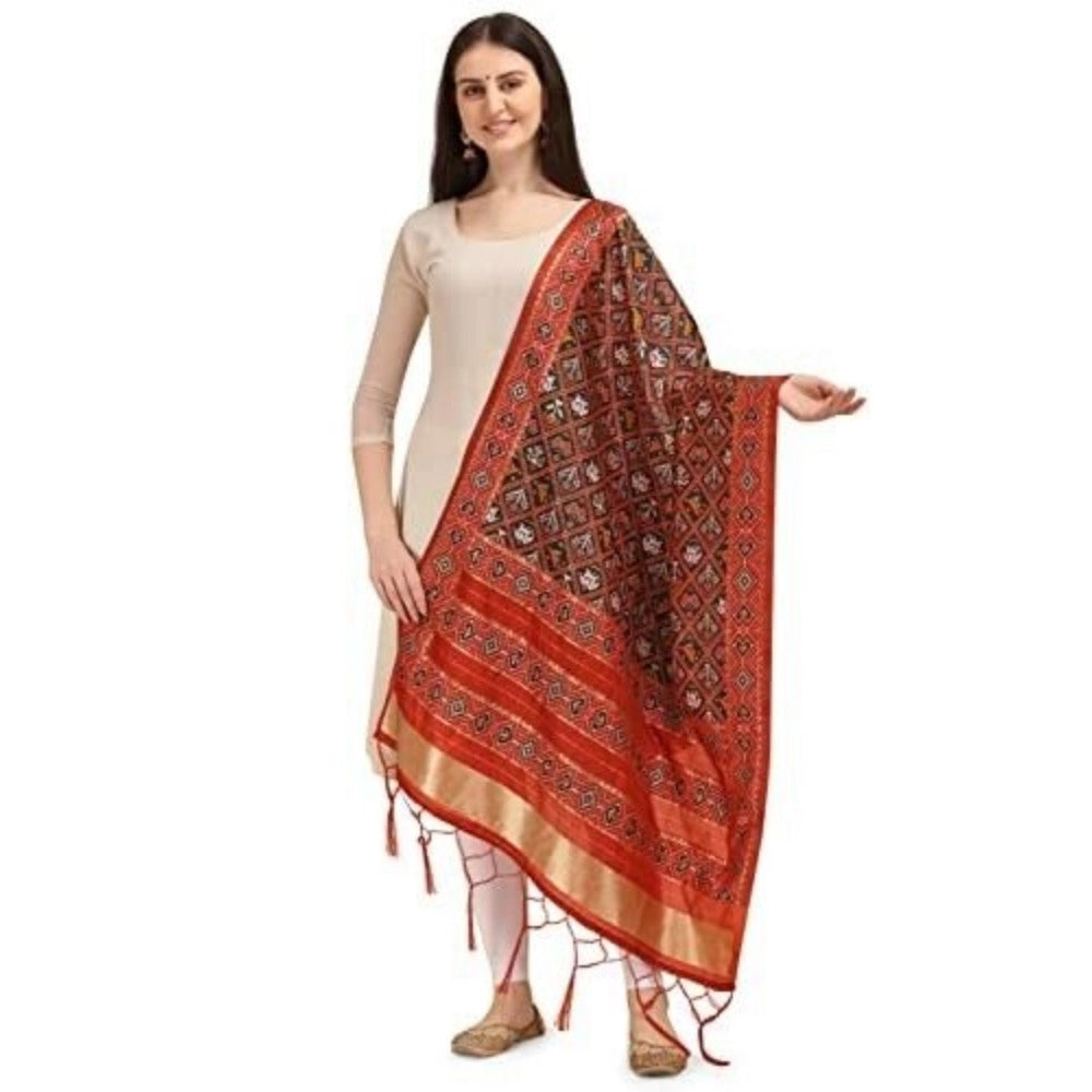 Brown silk pure Zari weaving Duppatta, intricate Zalhar work for traditional wear, length 223 meters