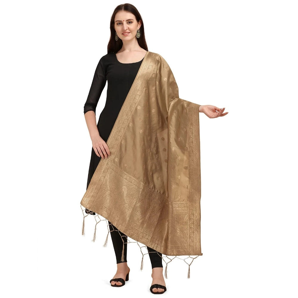 Beige silk Zari weaving Duppatta, 223 meters for traditional wear, intricate Zalhar pattern