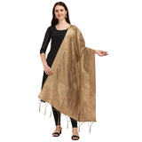 Beige silk Zari weaving Duppatta, 223 meters for traditional wear, intricate Zalhar pattern