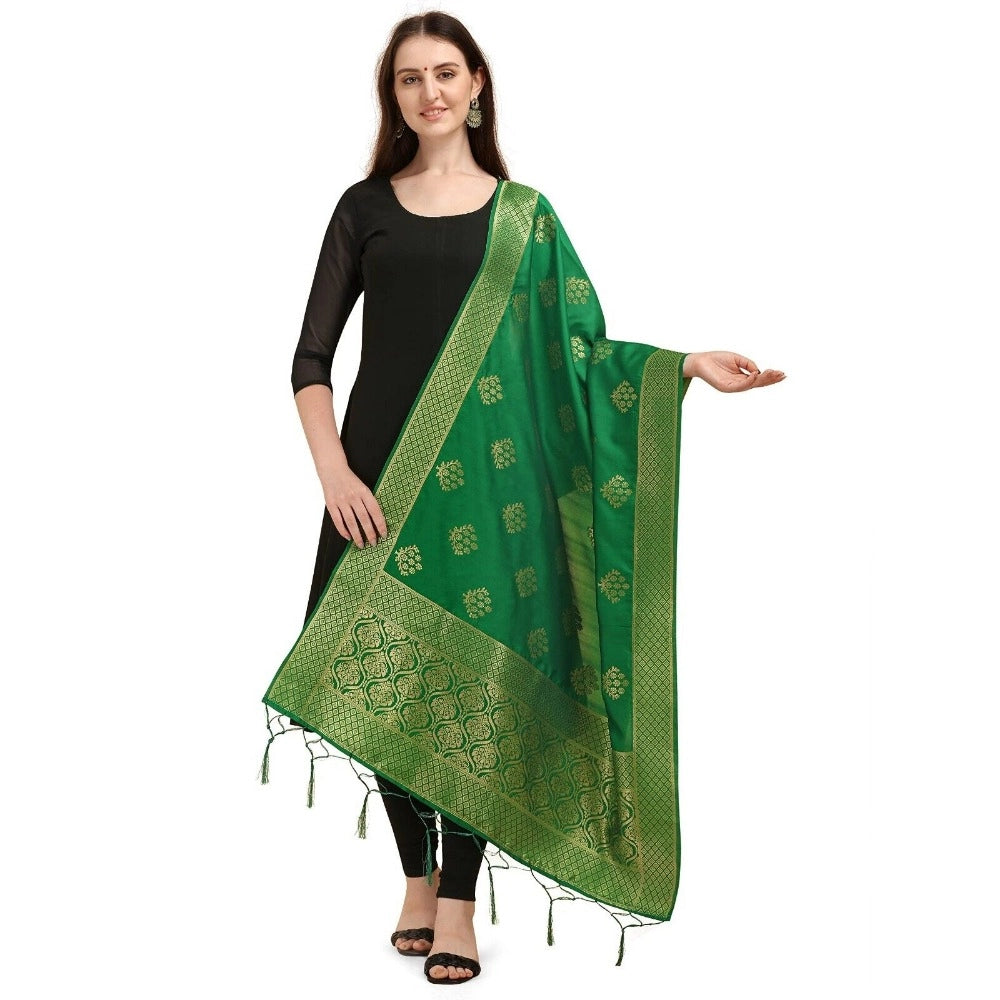 Green silk Duppatta with Zalhar Work, 223 meters length for traditional wear