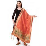 Orange silk Zari weaving Duppatta, 223 meters length for traditional wear events