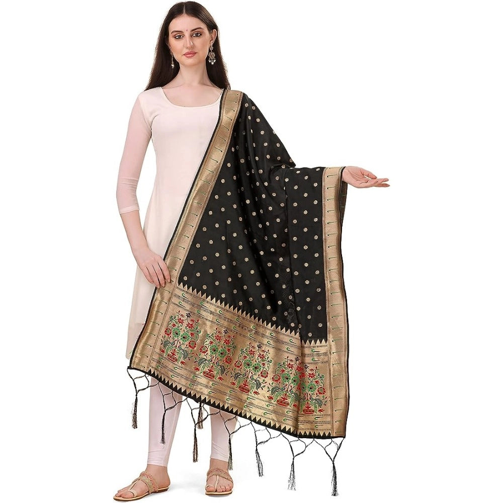Black silk Zari weaving Duppatta for traditional wear, length 223 meters