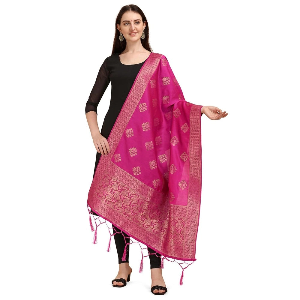 Pink silk Zari weaving Duppatta, 223 meters long for traditional wear events, intricate Zalhar pattern