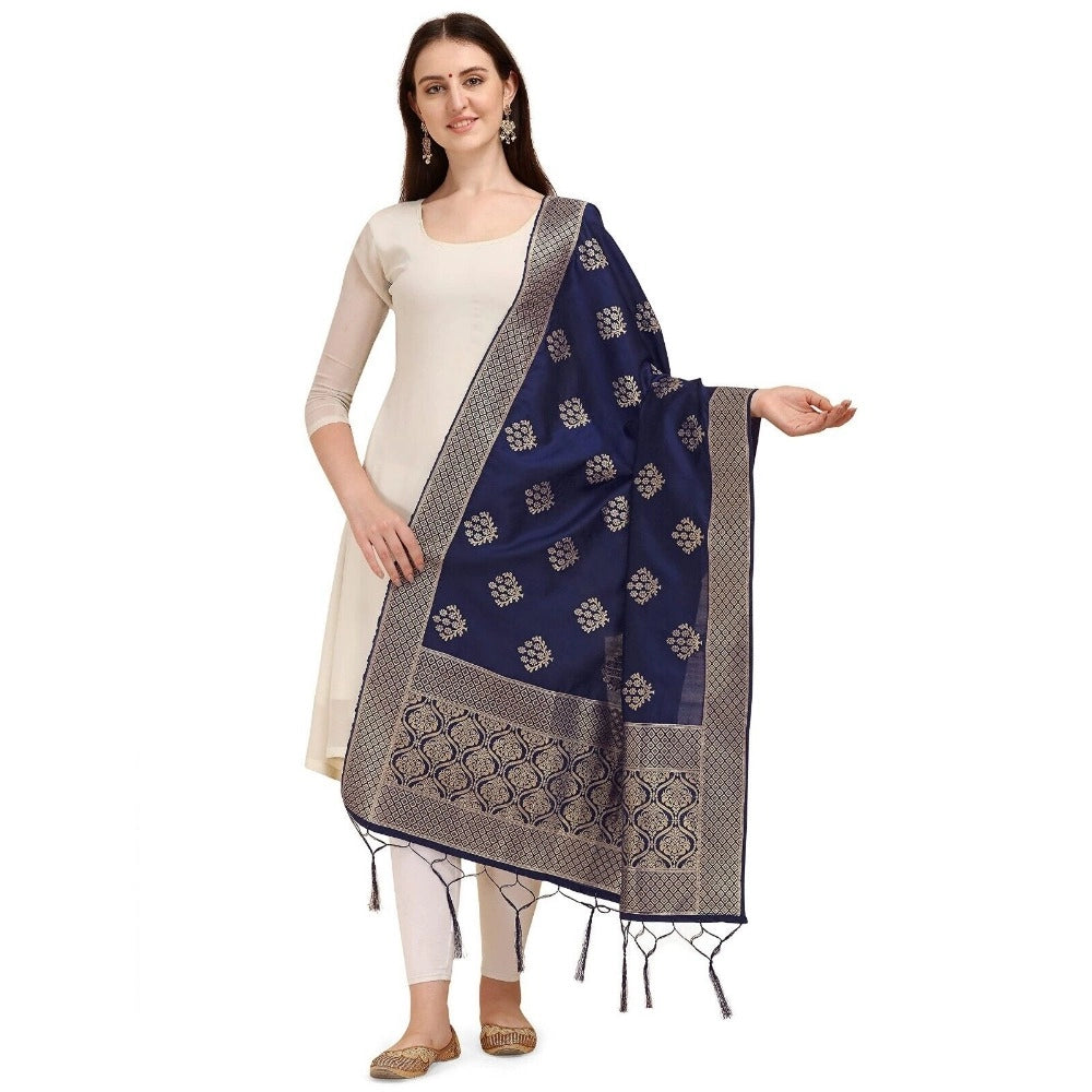 Navy Blue Silk Zari weaving Duppatta for traditional wear, length 223 meters
