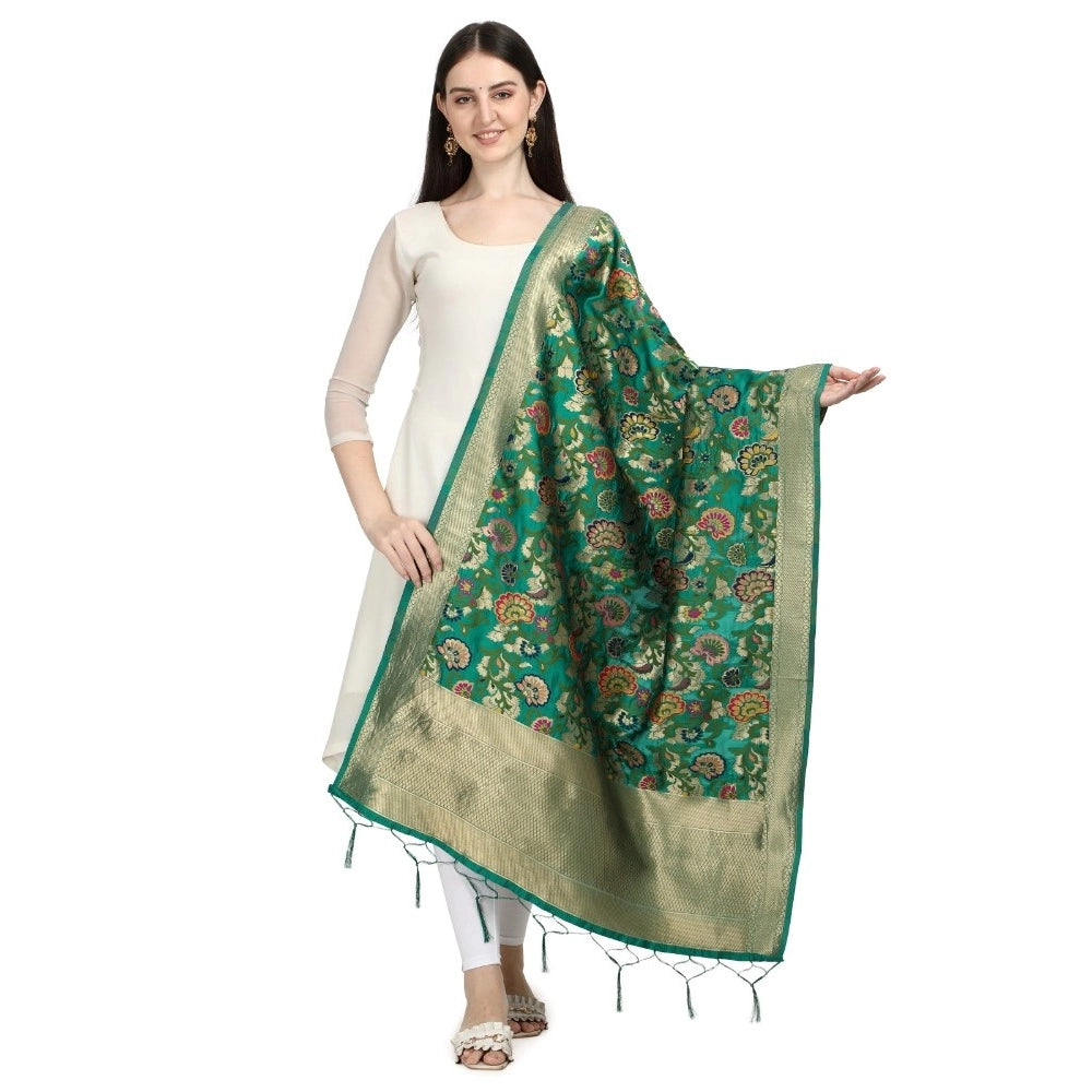 Green silk Duppatta with Zalhar work, traditional wear for women, 223 meters length