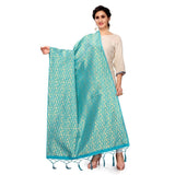 Light Blue Silk Zalhar Work Duppatta for Traditional Wear - Length 223 meters