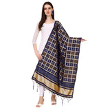 Navy Blue Silk Zalhar Work Duppatta for Traditional Wear, 223 meters length