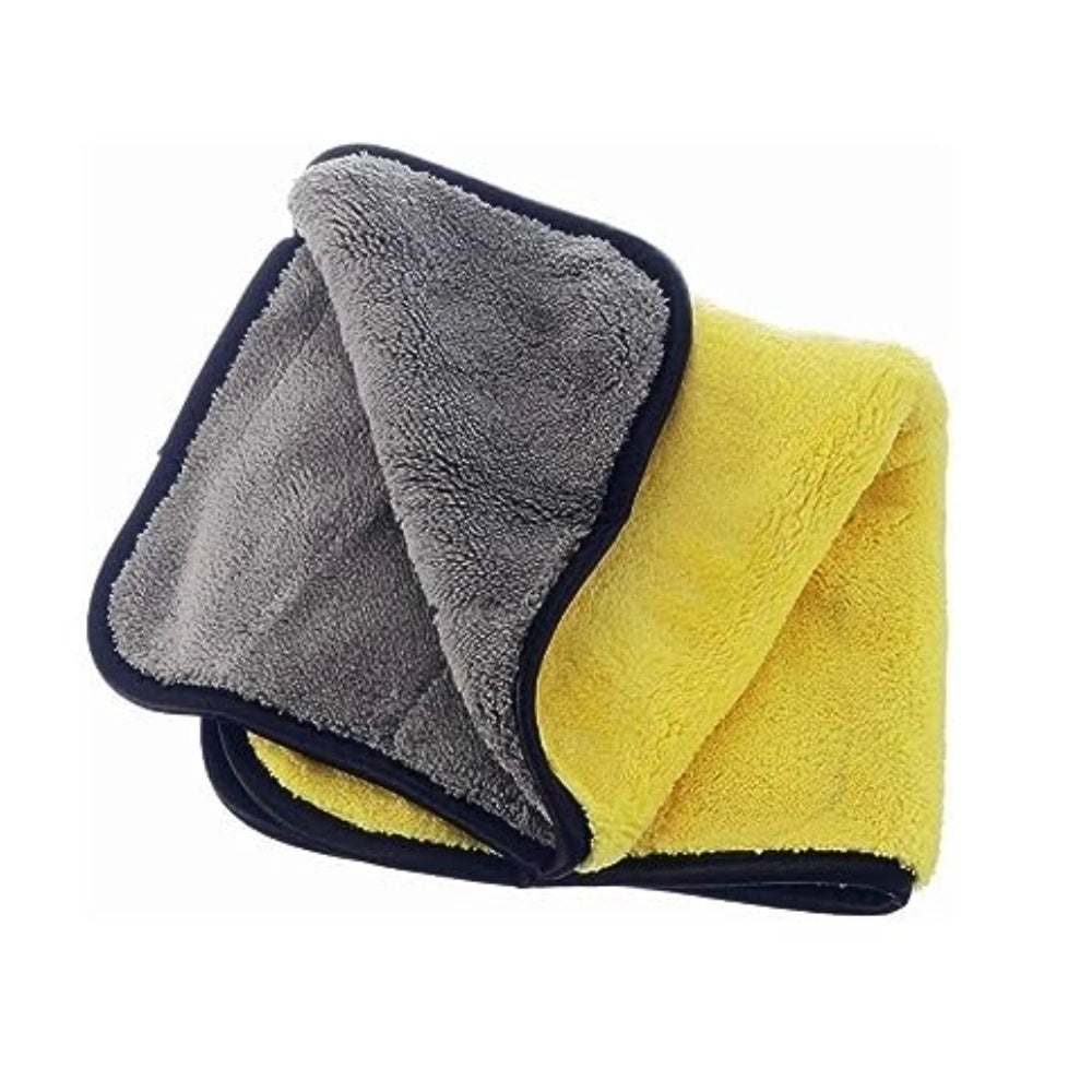 Yellow and black microfiber car cleaning cloth for scratchless washing, detailing, and drying