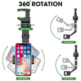 Black ABS plastic universal cell phone holder, adjustable for car rear view mirror back seat video stand, easy installation, versatile use