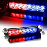 Red and Blue metal police-style flashing lights (8 LED, 12W) for car interiors, enhancing safety during hazy weather