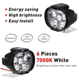Black plastic Shilon 9 LED waterproof bike switch set, providing clear high/low beam patterns for off-road driving. Compact design with plug-and-play functionality and die-cast aluminum construction