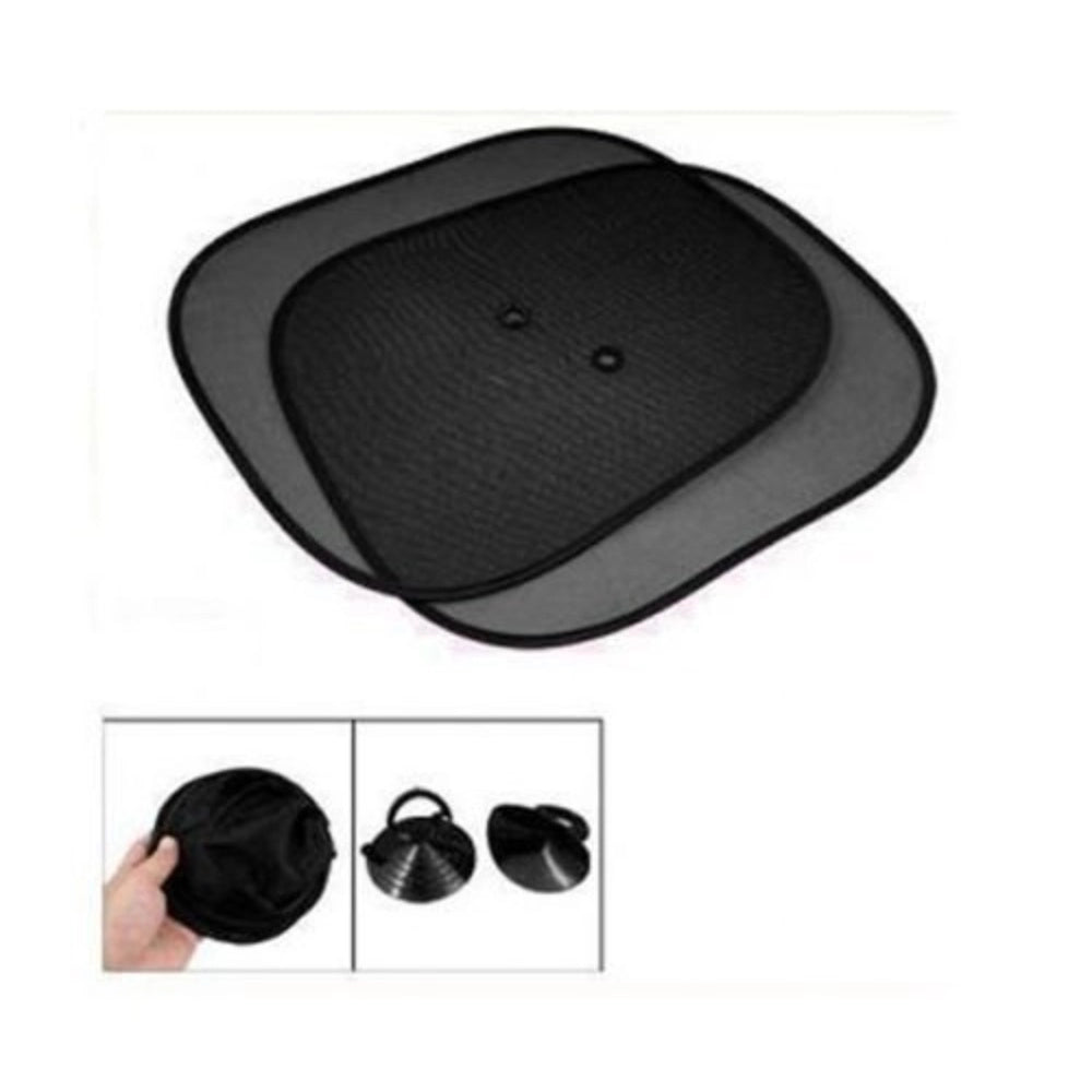 Black cotton side window sun shades (pack of 4) for universal car use - UV protection, easy installation with suction cups & foldable design